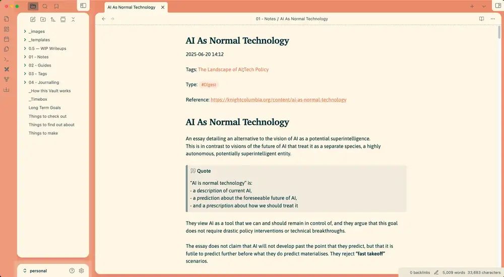 A screenshot of my Obsidian setup.